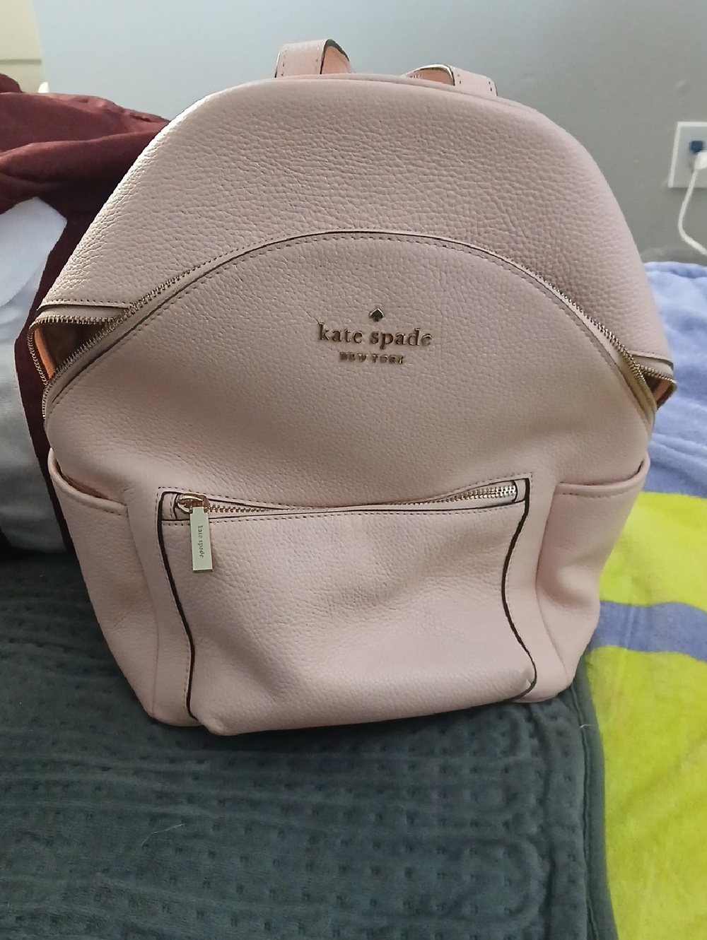 kate spade Pink Pebbled Leather Backpack with Gold Hardware